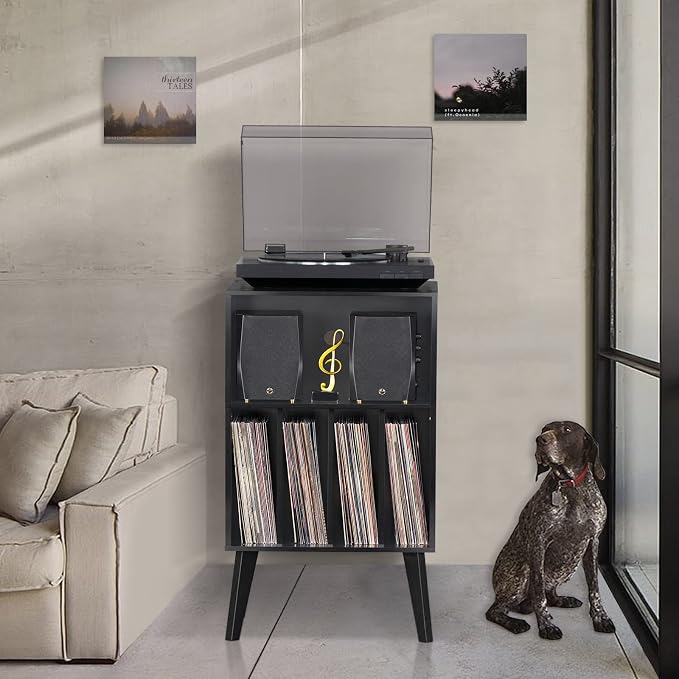 Lerliuo Record Player Stand, Mid-Century Vinyl Storage Cabinet Table - Image 8