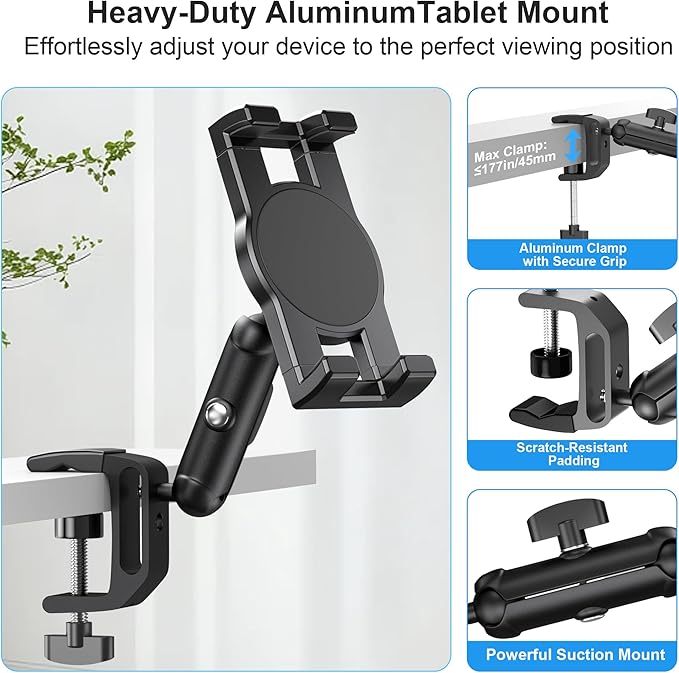 iPad Under Cabinet Mount, Kitchen Tablet Mount Holder, iPad Desk Mount w/Clamp - Image 4