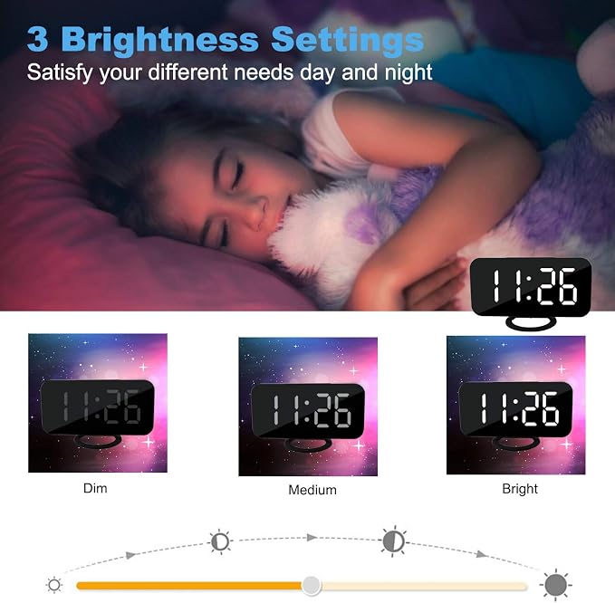 Digital Clock Large Display, LED Alarm Electric Clocks Mirror Surface - Image 3