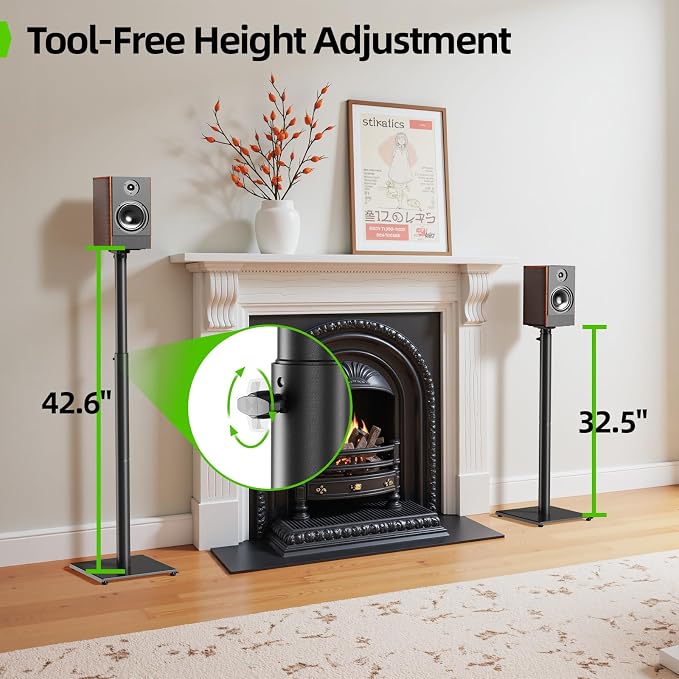 USX MOUNT Bookshelf Speaker Stands Pair, Height Adjustable Extends 32-42 inch - Image 2