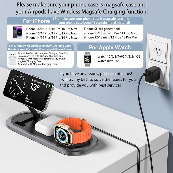 3 in 1 Wireless Charger for iPhone, Foldable Charging Station for Magsafe for - Image 3