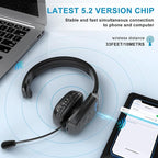 Bluetooth Headset, 60hrs Noise Canceling V5.2 Over Head Headphones, Single Ear - Image 5