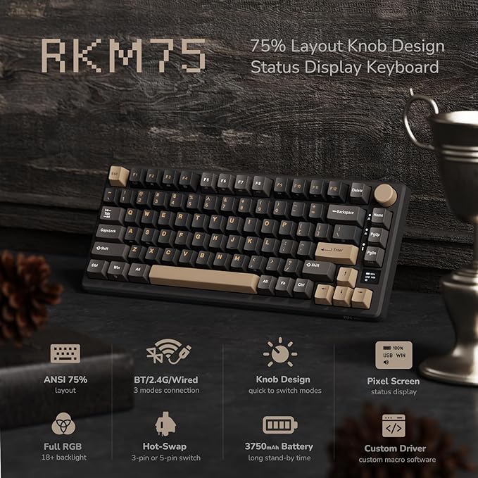 RK ROYAL KLUDGE M75 Wireless Mechanical Keyboard 2.4Ghz/BT5.1/USB-C Gaming - Image 2