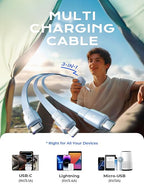 LISEN Multi Charging Cable 3 in 1 iPhone 16 Charger Cord, Retractable Car - Image 2