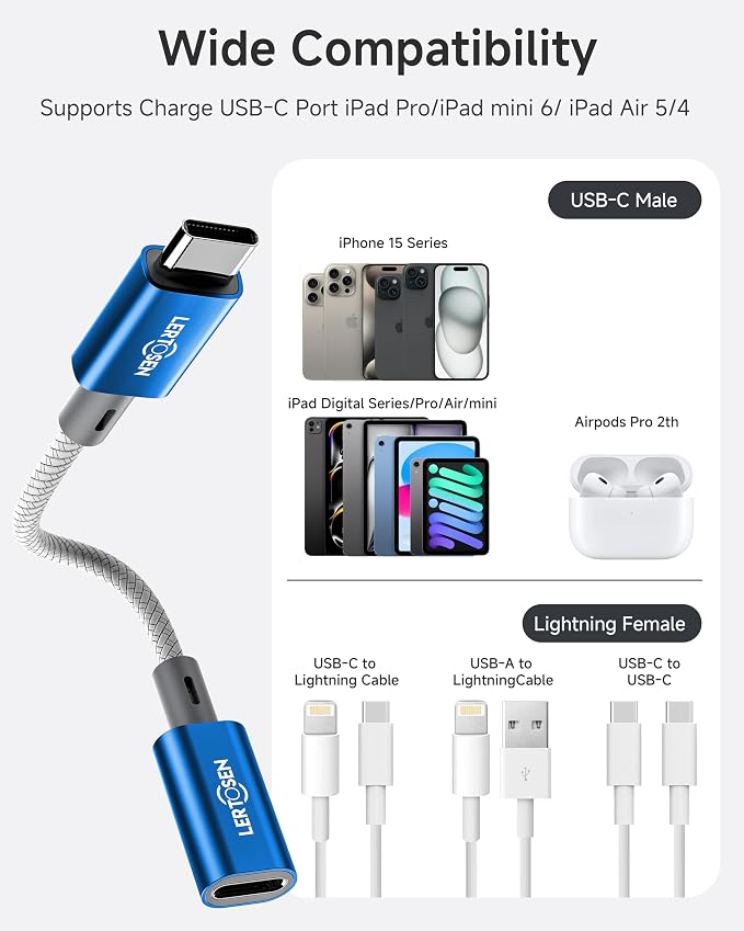 2 Pack Lightning to USB C Adapter, Lightning Female to USB C Male Cable Adapter - Image 7
