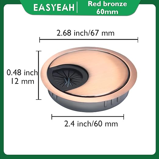 2 Pcs Desk Grommet 2-3/8" / 60 mm, Desk Cord Hole Cover, Cable Grommet Metal - Image 8
