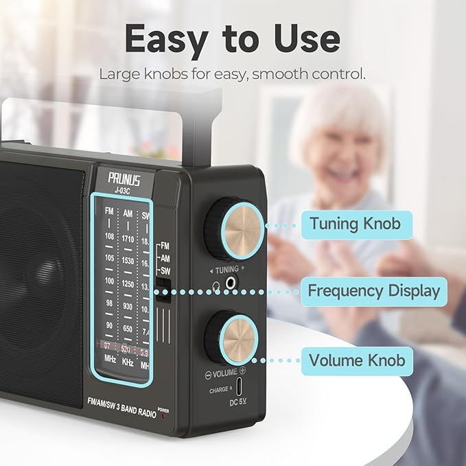 PRUNUS J03C AM FM Radio Portable USB or AA Battery Operated - Image 4