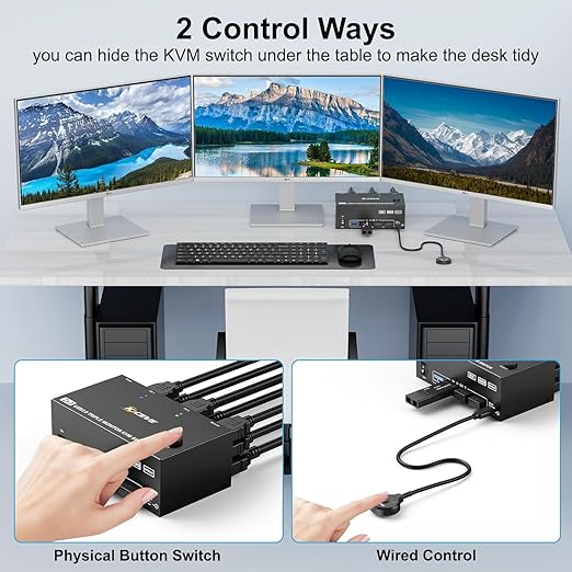 HDMI Displayport KVM Switch 3 Monitors 2 Computers 8K@60Hz/4K@144Hz, USB3.0 KVM - Image 4