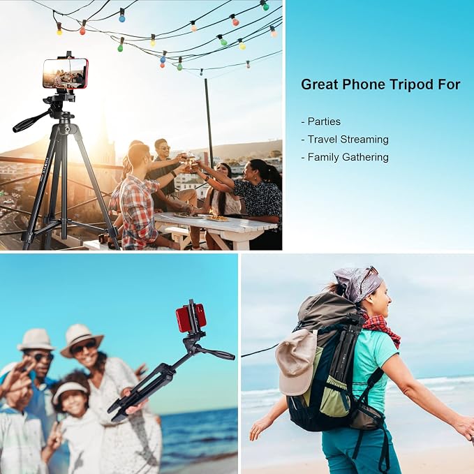 55" Phone Tripod, PHOPIK Aluminum Extendable Tripod Stand - Image 3