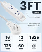 SURAIELEC Flat Extension Cord 3FT, 360° Rotating Flat Plug Extension Cord - Image 2