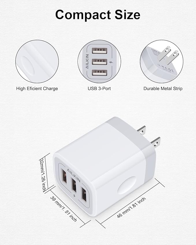 Wall Charger, USB Charger Adapter, 3.1A/3Pack Muti Port Fast Charging Station - Image 3