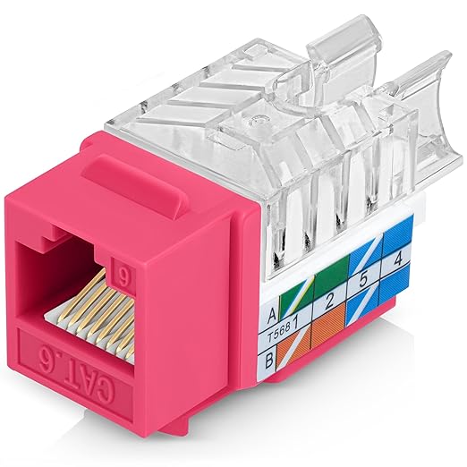 Everest 45° Angled RJ45 Cat6 Keystone Jacks 50-Pack in Pink by EverestMediaSolutions