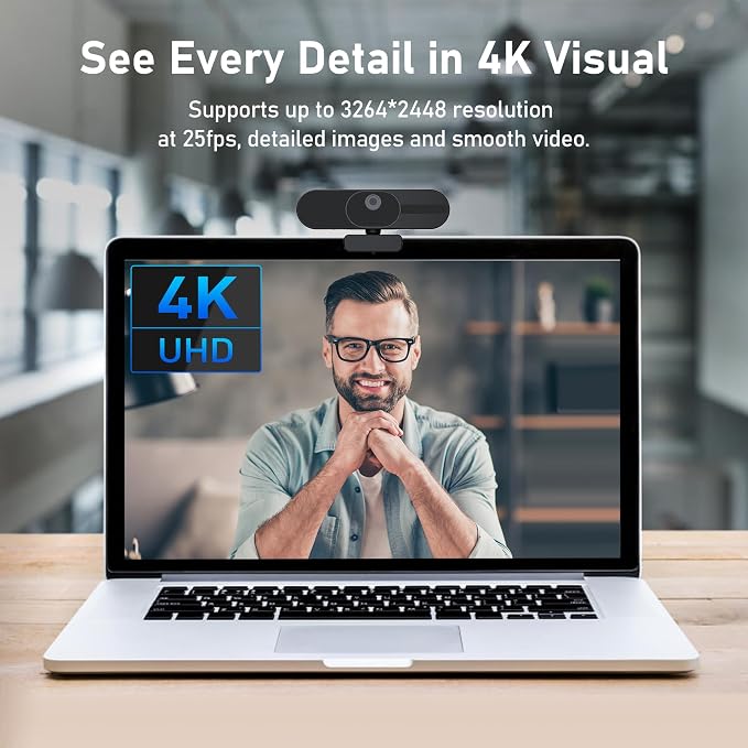 4K Webcam with Speaker and 4 AI Noise-Cancelling Mics, Wide Angle PC Cameras - Image 3