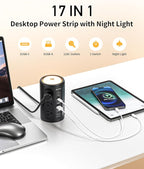 Power Strip Tower with Night Light, Power Strip Surge Protector with USB Ports - Image 2