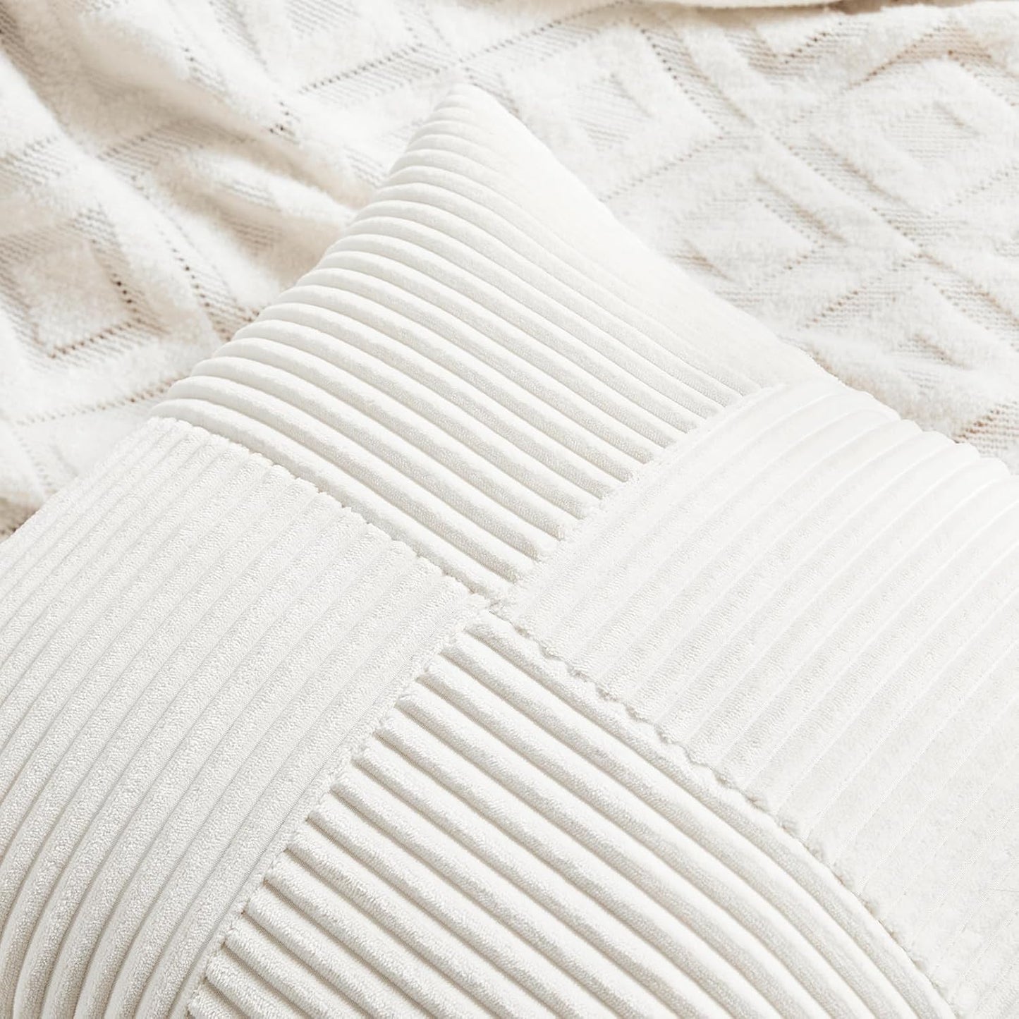 Fancy Homi 2 Packs Cream White Euro Decorative Throw Pillow Covers 26x26 Inch for Couch Bed Sofa, Farmhouse Boho Home Decor, Soft Corss Corduroy Patchwork Textured Square Cushion Case 66x66 cm