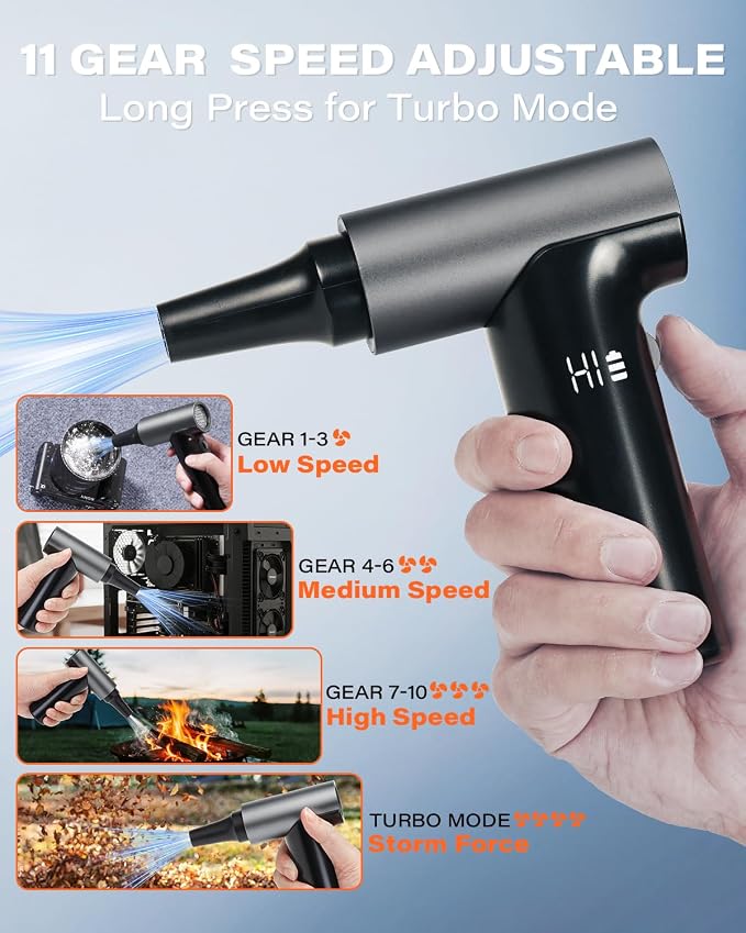 APPS2Car Electric Air Duster Upgraded 11-Speed Fast Charging Mini Compressed - Image 4