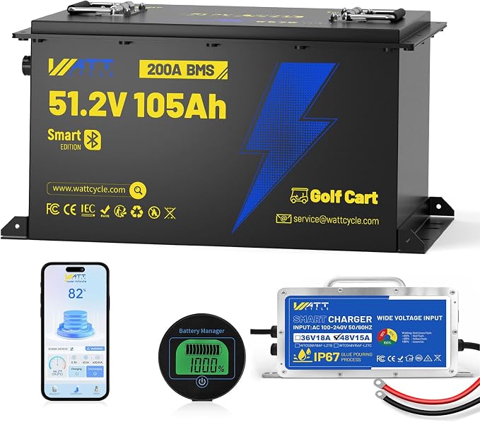 48V 105Ah LiFePO4 Lithium Golf Cart Battery by Wattcycle