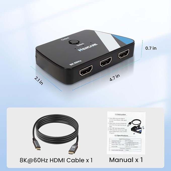 NEWCARE 4K@120Hz HDMI Switch 3 in 1 Out, HDMI 2.1 Splitter 8K@60Hz - Image 9