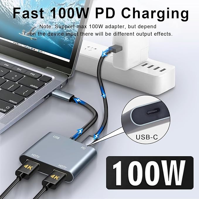 USB C to Dual HDMI Adapter, 4K@60Hz HDMI Splitter - Image 6