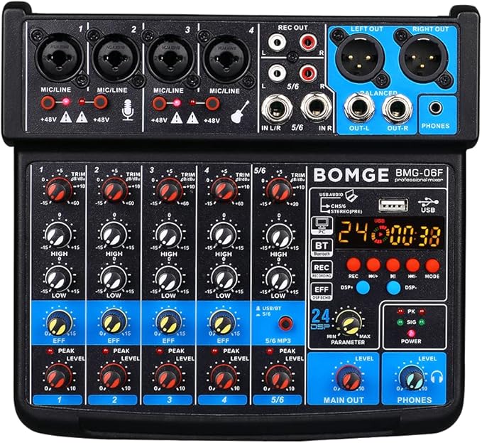 BOMGE 6 Channel mini DJ Audio sound mixer console by BOMGEMusicStudio
