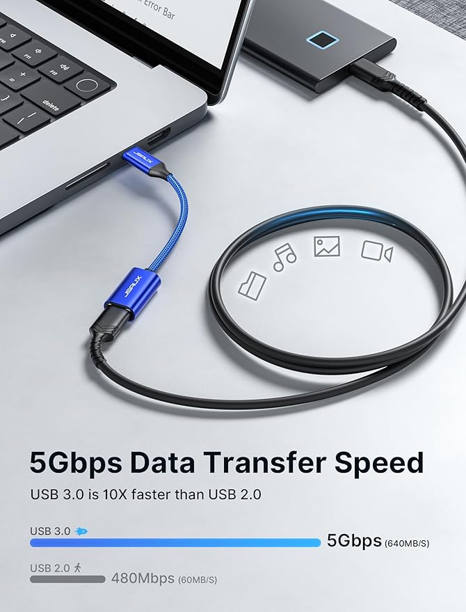 JSAUX USB C to USB Adapter, USB Type C Male to USB 3.0 Female OTG Cable-Blue - Image 2