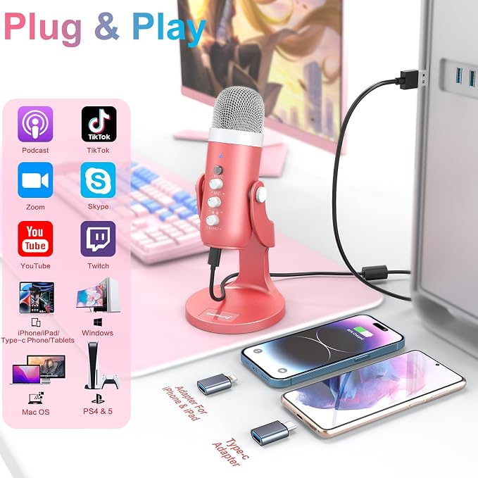 ZealSound USB Microphone, Condenser Computer Mic, Plug&Play Gaming Microphones - Image 2