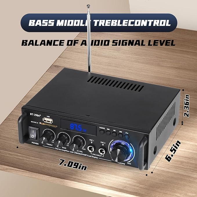 Stereo Audio Amplifier, 300W Home 2 Channel Wireless Bluetooth 5.0 Power - Image 5
