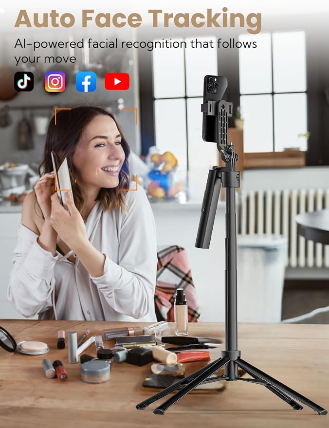 Auto Face Tracking Tripod for iPhone 360°Rotation, Selfie Stick for Android - Image 2