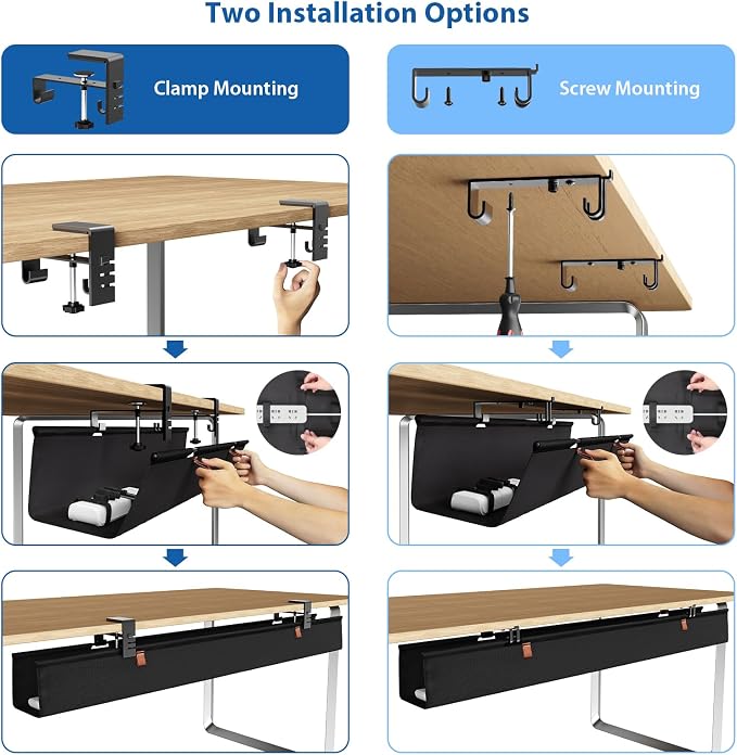 Zilink No Dril Under Desk Cable Management Tray 40" Cord Organizer - Image 6