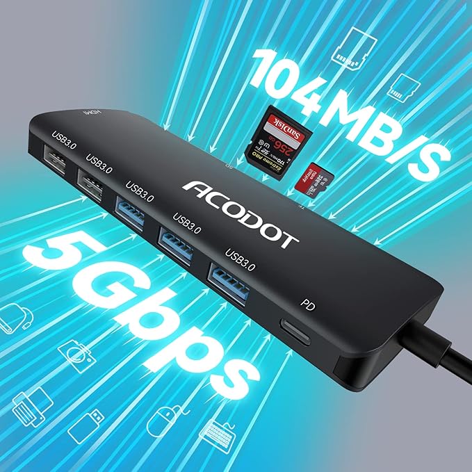 Acodot 9 in 1 USB C to 4K@60HZ HDMI Multiport Adapter, 3 USB 3.0 Ports - Image 4