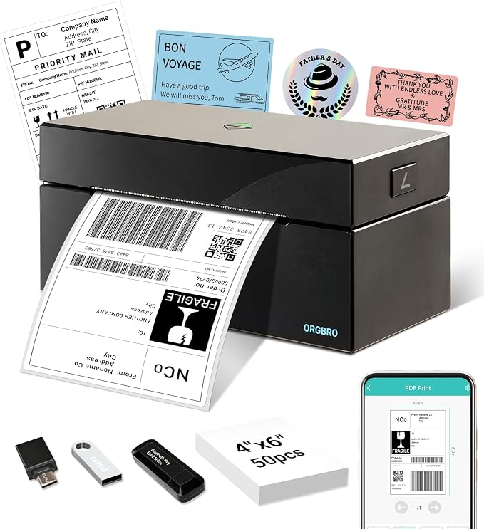 ORGBRO Bluetooth Thermal Shipping Label Printer, Z1-Plus Wireless 4X6 Shipping by ORGBRO