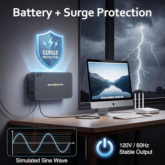 GOLDENMATE 600VA/360W Lithium UPS Battery Backup and Surge Protector, LiFePO4 - Image 7