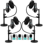 Movo PodPak4T 4-Pack Universal XLR Podcast Microphone Bundle- Includes 4 by Movo