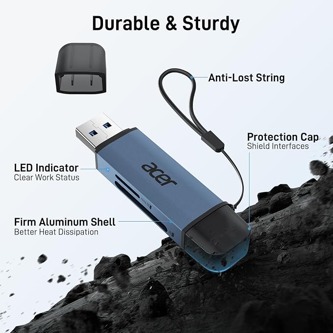 Acer SD Card Reader USB C, Dual Slots USB 3.0 Type C to Micro SD Card Adapter - Image 7