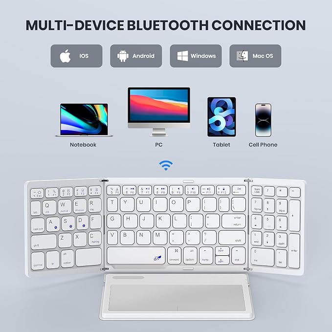 Foldable Bluetooth Keyboard, Portable Full Size Folding Keyboard - Image 4
