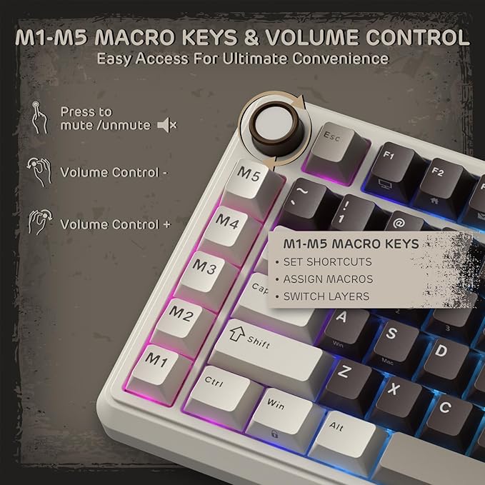 RK ROYAL KLUDGE L75 Gasket Mount Mechanical Keyboard w/Knob/Macro Keys & - Image 4