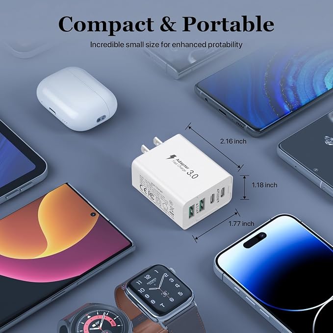 USB C Wall Charger, 40W 4-Port USB C Charger Block, Fast Charging Block Dual - Image 6