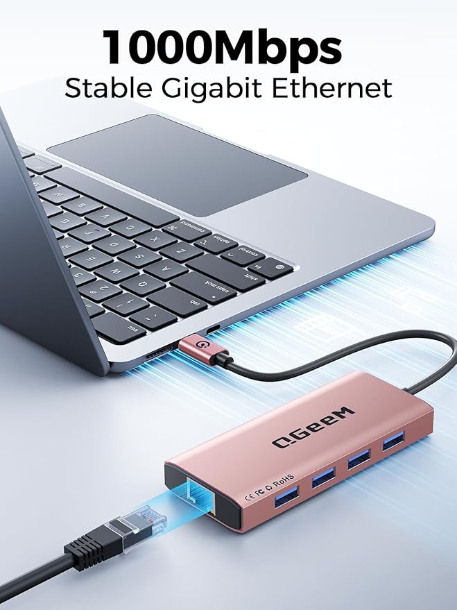 QGeeM USB C Hub Ethernet, 9 in 1 USB Type C Hub HDMI Multi-Port Converter - Image 6