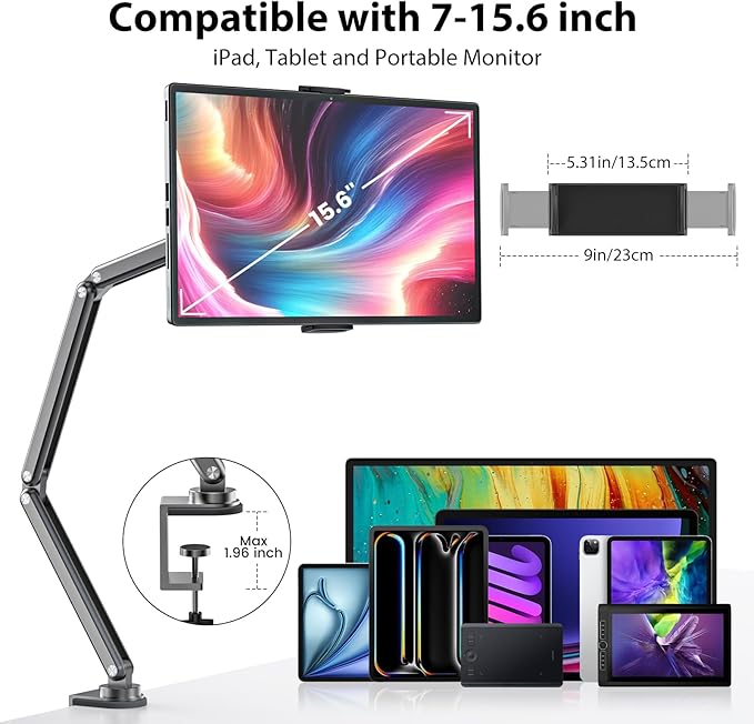 Tablet Stand for Desk, Aluminum Alloy Foldable Tablet Arm Mount Holder - Image 3