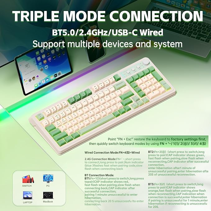 AULA S99 Gaming Keyboard, Wireless Computer Keyboards, Tri-Mode - Image 3