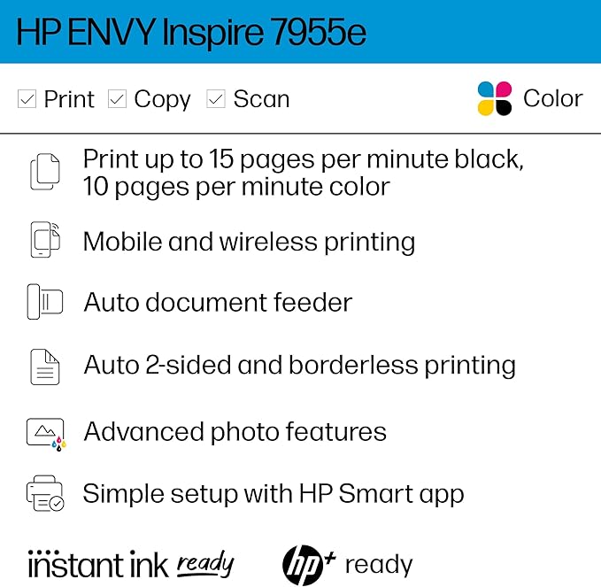 HP ENVY Inspire 7955e Wireless Color Inkjet Printer, Easy setup, Mobile printing - Image 2