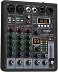 4 Channel Podcast Audio Mixer, Compact Mixing Console by TKLBLS