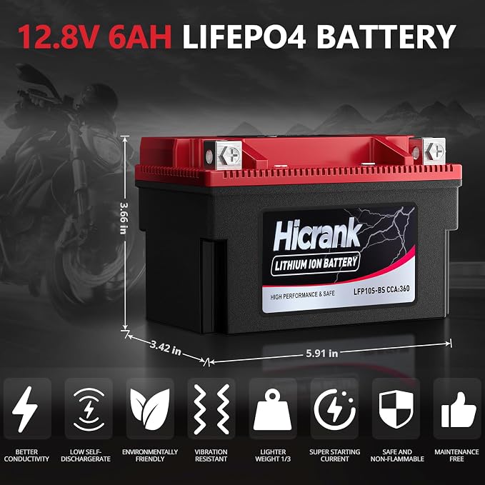 YTZ10S Lithium 12V 6Ah 360CCA LiFePO4 Motorcycle Battery, Powersports Battery - Image 6