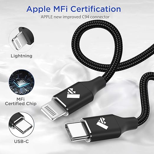 USB C to Lightning Cable 2Pack 1FT iPhone Fast Charger Cable Power Delivery - Image 2