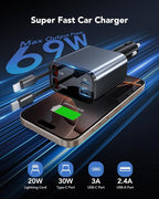 69W Retractable Car Charger, 4-in-1 Fast Car Phone Charger - Image 2