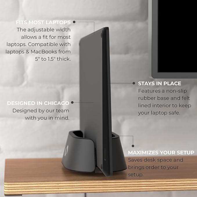 HumanCentric Vertical Laptop Stand in Black Aluminum, Upright Adjustable Holder - Image 3