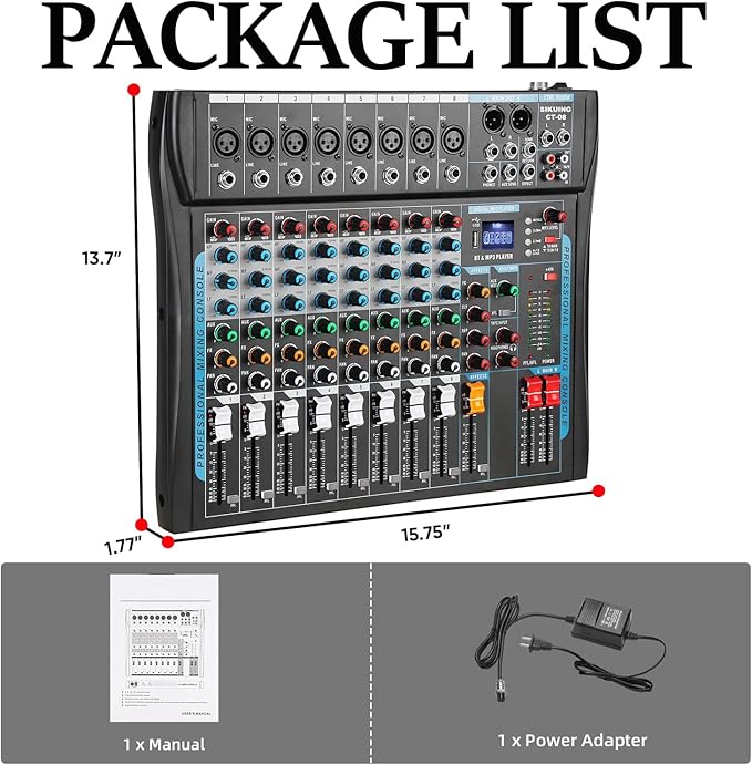 8 Channel Audio Mixer Sound Board Mixer 16 DSP Effect Audio Interfacer w/USB - Image 9