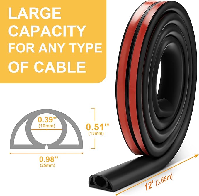 12ft Cord Cover Floor for Extension Cords, Self-Adhesive Floor Cable Cover to - Image 6