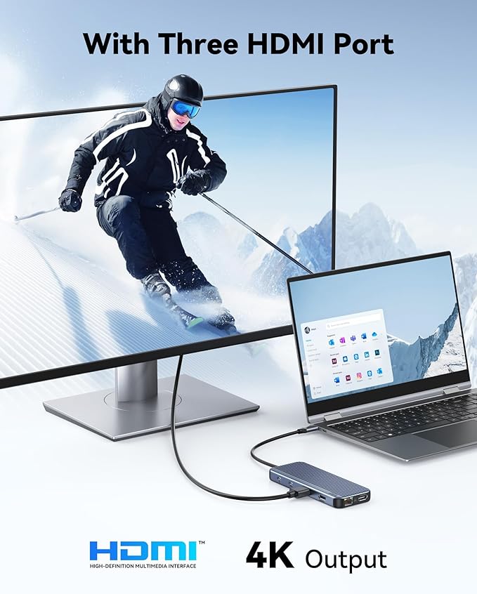 USB C Docking Station 3 HDMI, Docking Station 3 Monitors, 12 in 1 Docking - Image 3