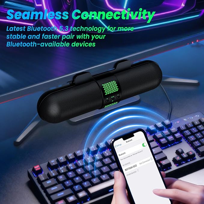 BESTISAN Computer Speaker, 6 RGB Light Modes, Gaming Soundbar - Image 4